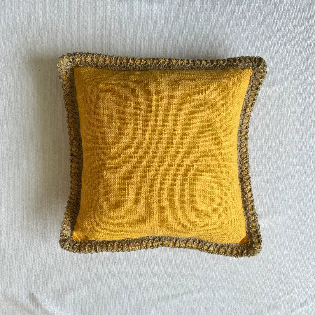 Mustard Elegance Jute Lace - Premium Cushion Cover