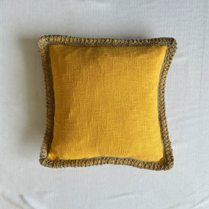 Mustard Elegance Jute Lace - Premium Cushion Cover