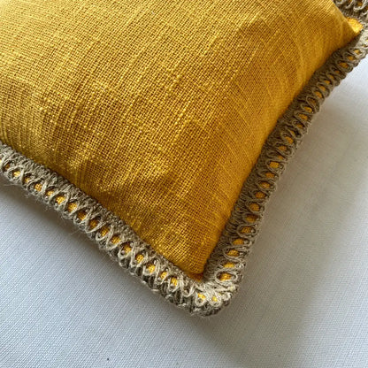 Mustard Elegance Jute Lace - Premium Cushion Cover