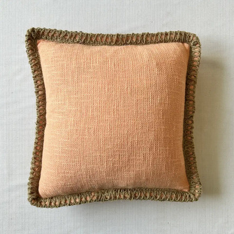 Soft Peach Jute Lace - Premium Cushion Cover