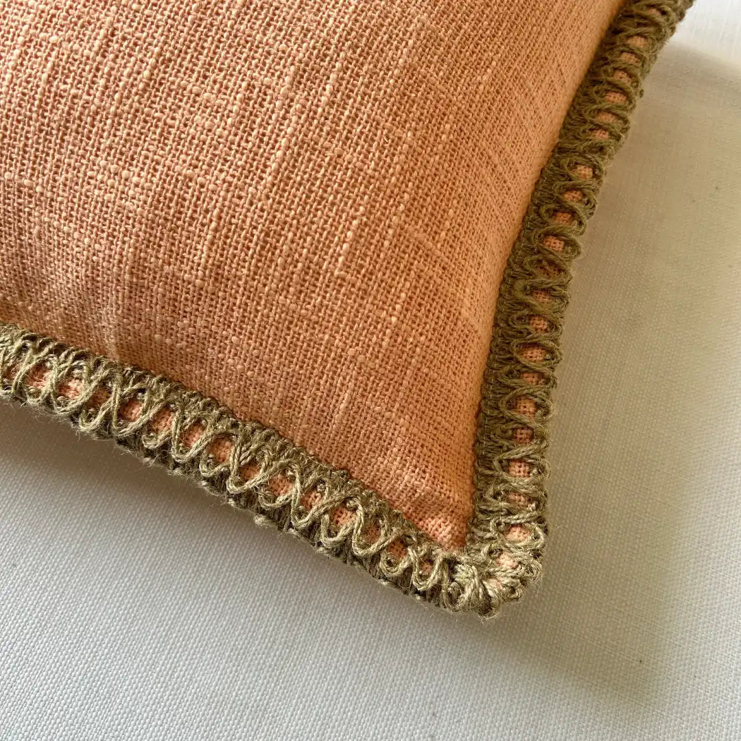 Soft Peach Jute Lace - Premium Cushion Cover