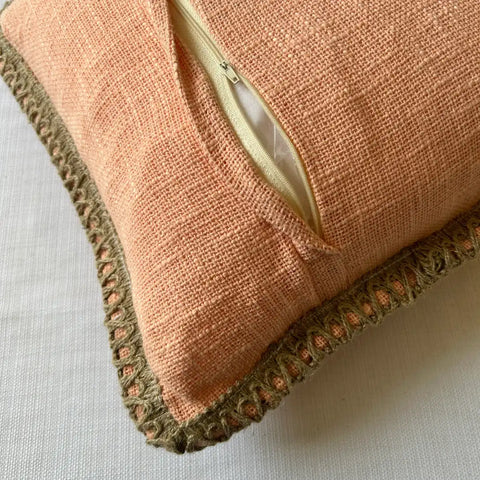 Soft Peach Jute Lace - Premium Cushion Cover