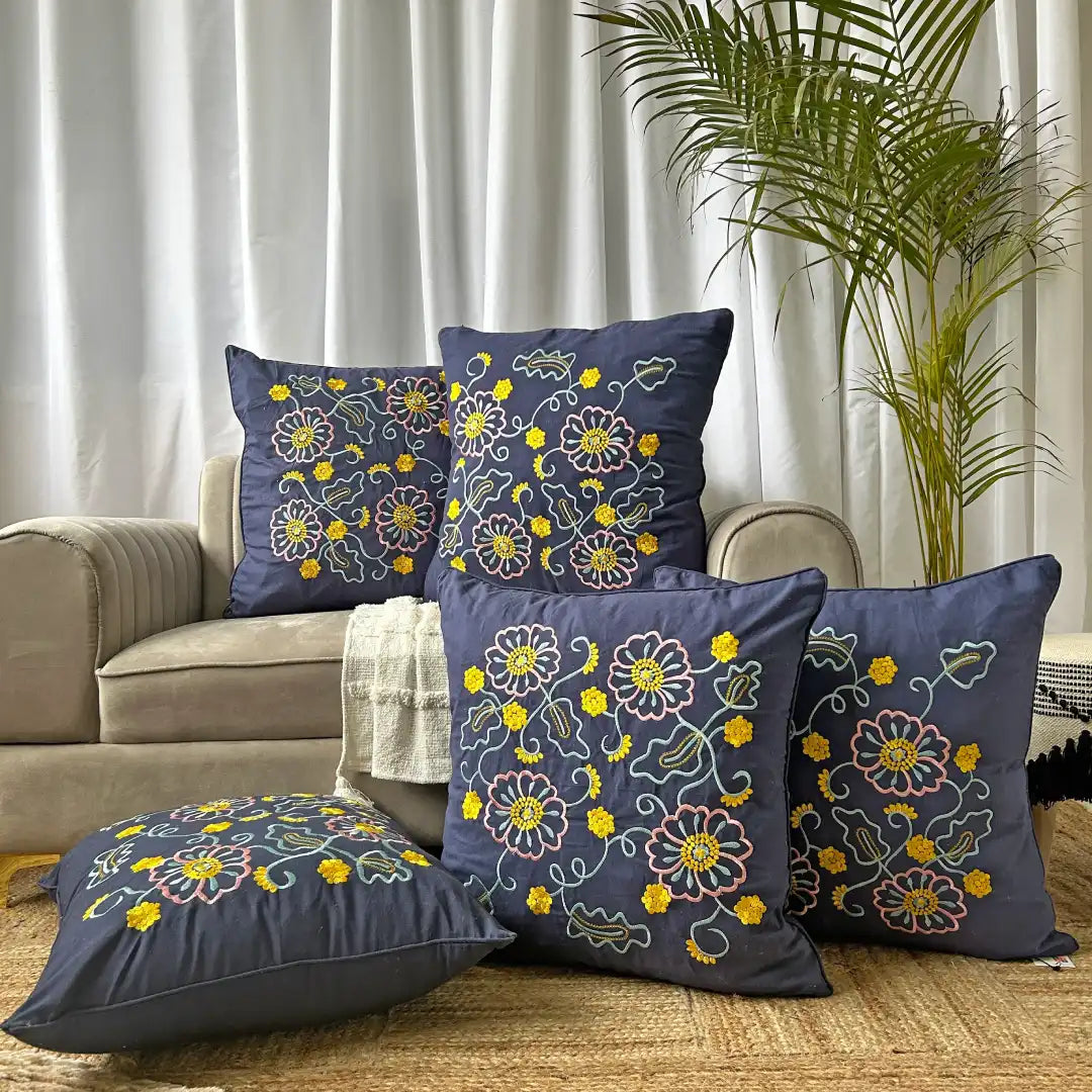 Export House Premium Cotton Embroidered Cushion Cover - Size:60cm X 60cm (24" X 24")
