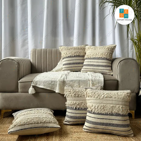Monochrome boho stripe - Premium Cushion Cover