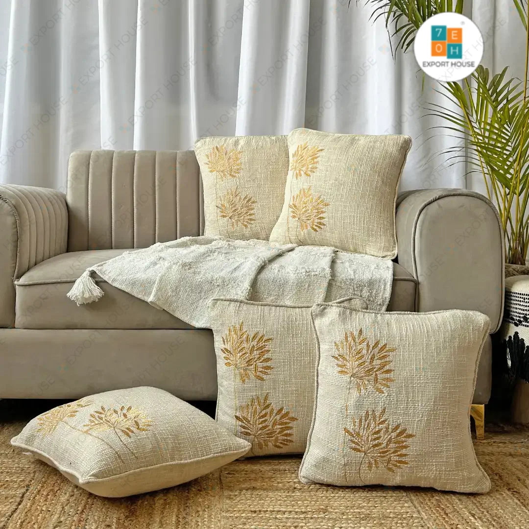 Enhance your interior design with our embroidered cotton cushion cover, sized 16x16 inches. Made from premium cotton fabric, it adds style and comfort to your space. Explore Export House exquisite collection today!