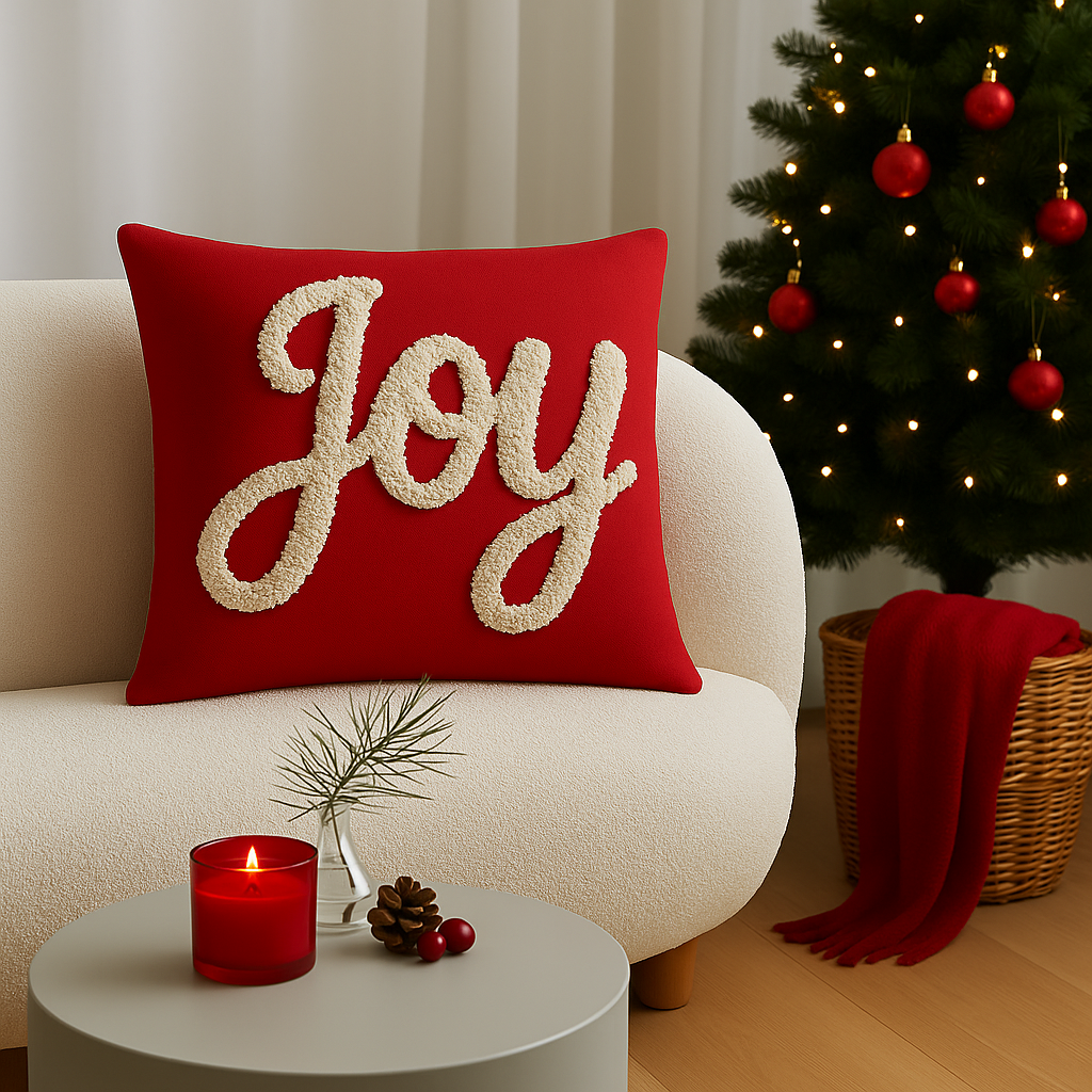 Christmas Themed Cotton Tufted Cushion Cover, Size:40cm X 40cm (16" X 16")