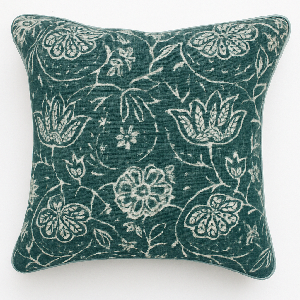 Verdant Elegance - Slub-Cotton Printed Cushion Cover - 40 X 40cm