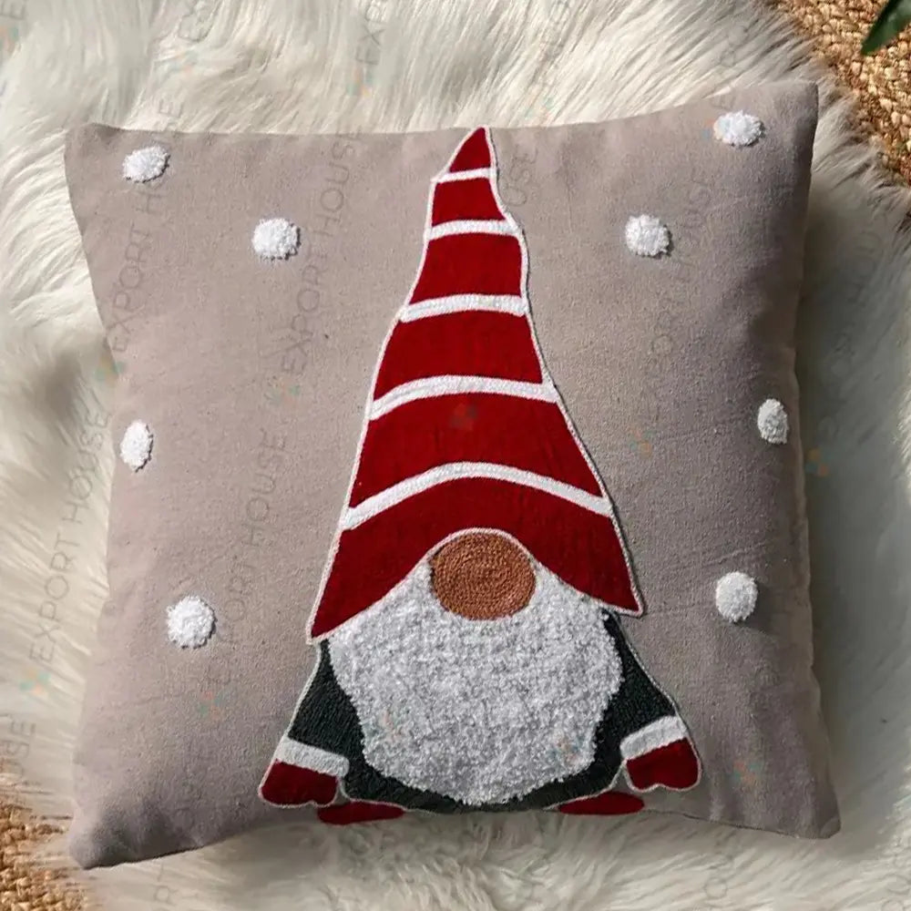 Christmas Themed Slub-Cotton Tufted Cushion Cover, Size:40cm X 40cm (16" X 16")
