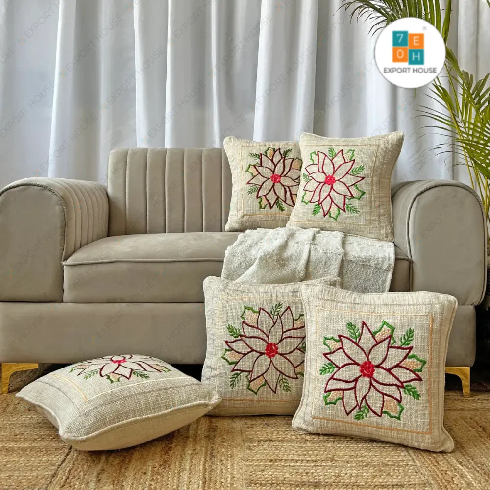 Beautiful Embroidered Premium Cotton Cushion Cover | 16 X 16 High-Quality Cotton Fabric