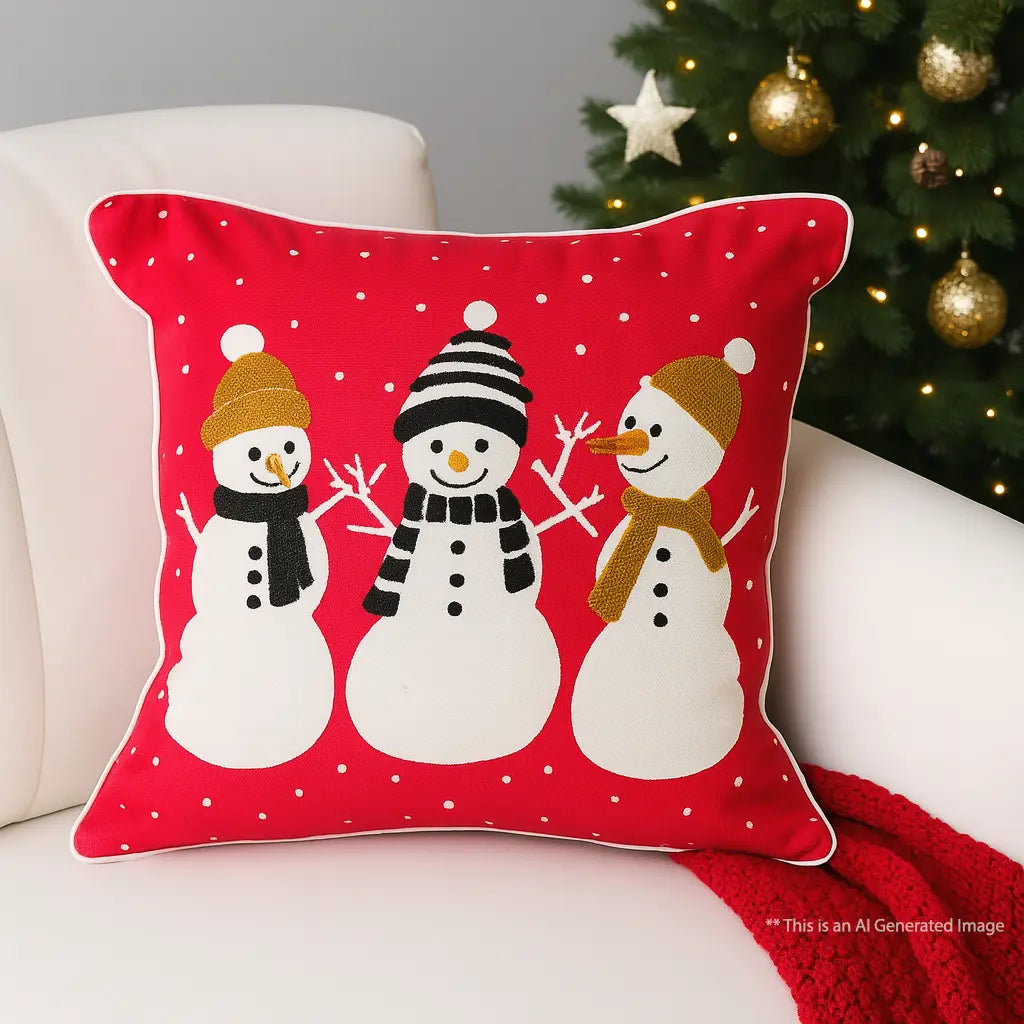 Christmas Themed Cotton Embroidered Cushion Cover, Size:40cm X 40cm (16" X 16")