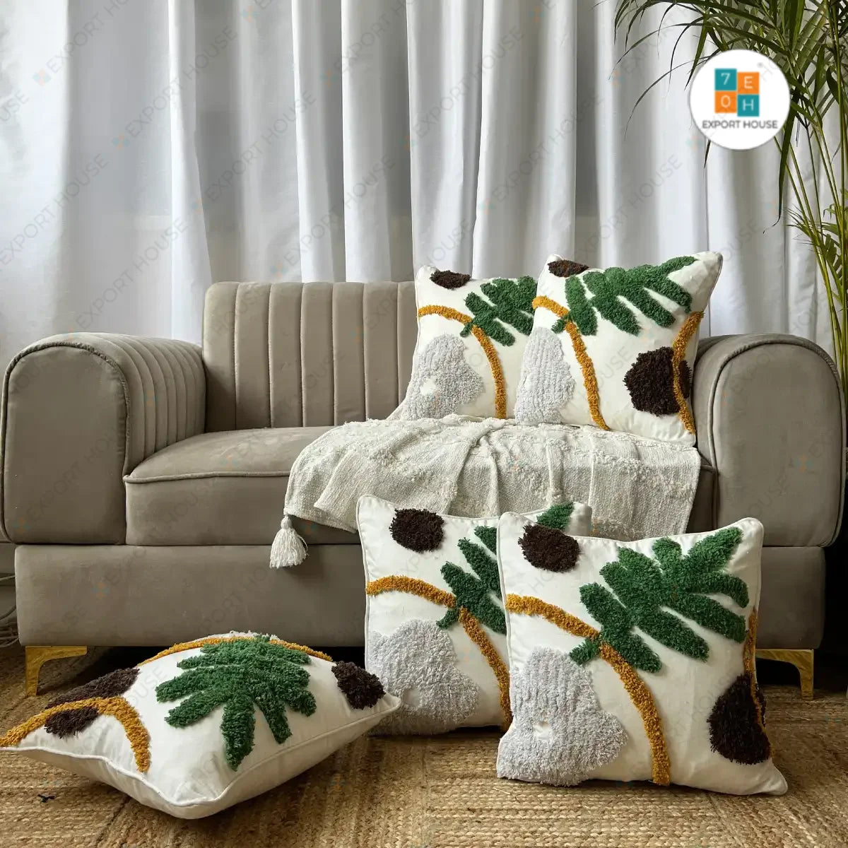 Export House Cotton Tufted Cushion Cover -  Size:40cm X 40cm (16" X 16")