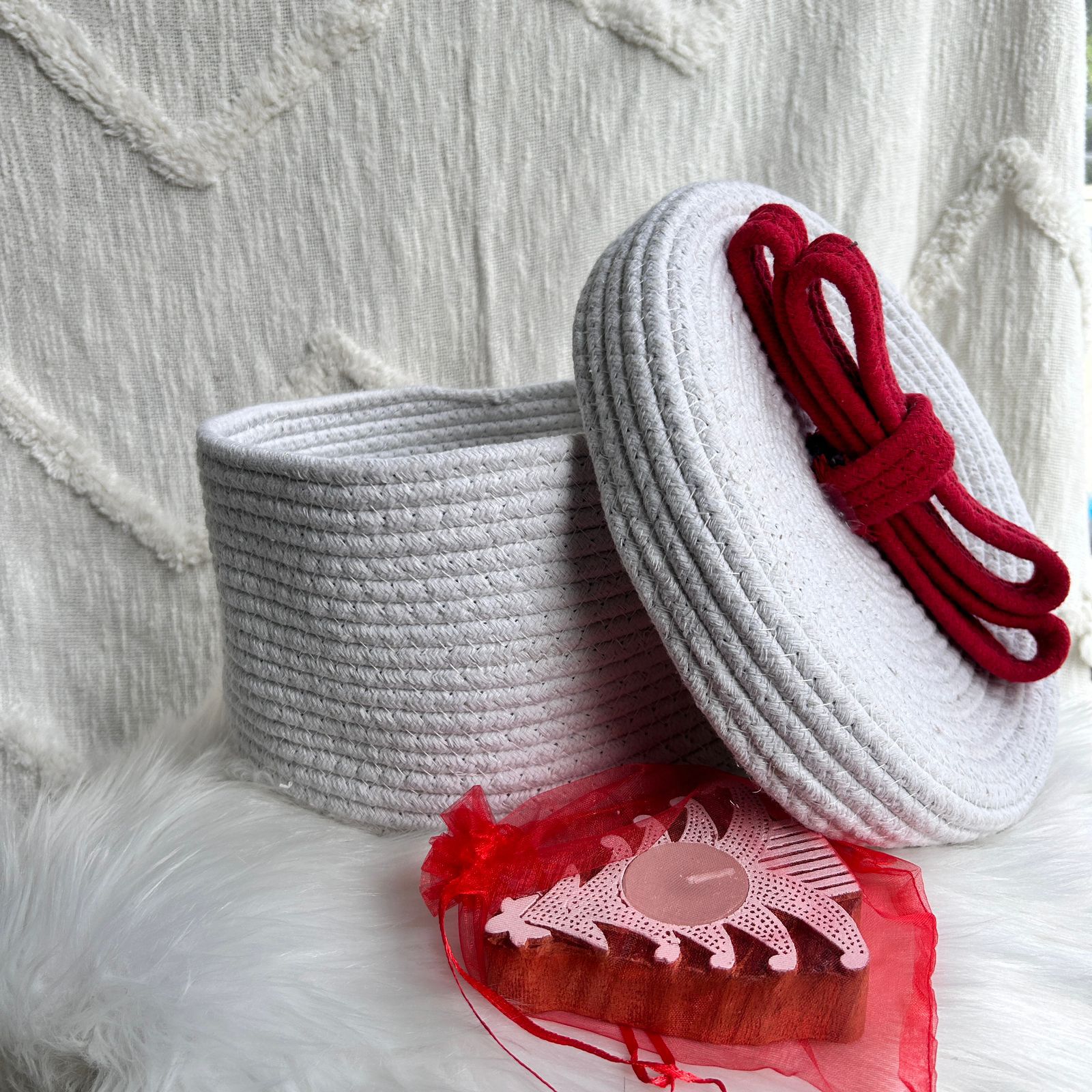 Christmas Themed Cotton Rope Basket, Size:15cm x 25cm (6" x 10")