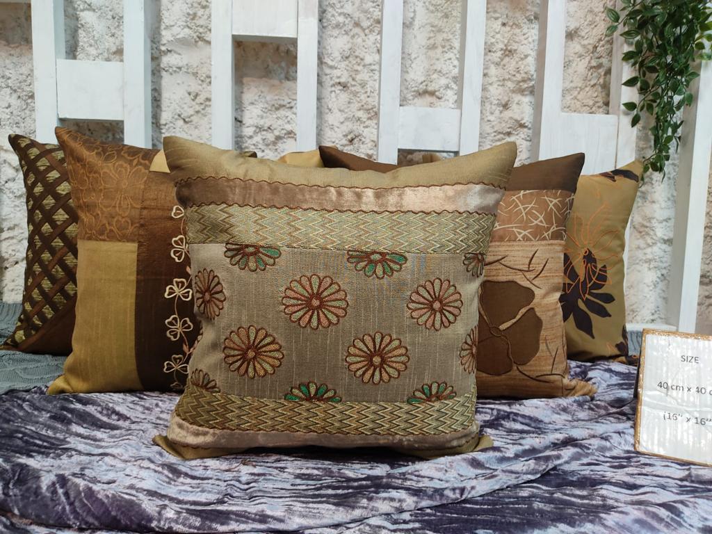 Polyester Embroidered Cushion Cover - Surplus set of 5, Size:40cm X 40cm (16" X 16")