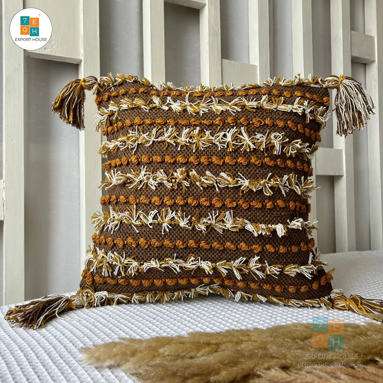 Export House Cotton Boho Cushion Cover -  Size:40cm X 40cm (16" X 16")