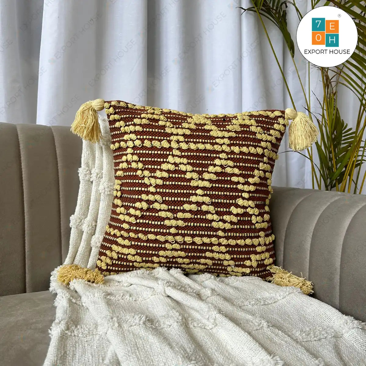 Export House Cotton Boho Cushion Cover -  Size:40cm X 40cm (16" X 16")