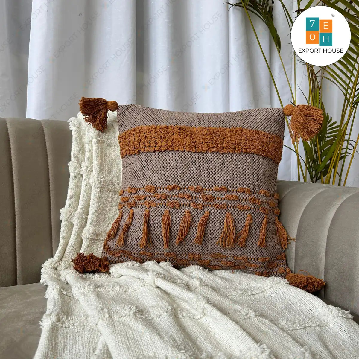 Export House Cotton Boho Cushion Cover -  Size:40cm X 40cm (16" X 16")