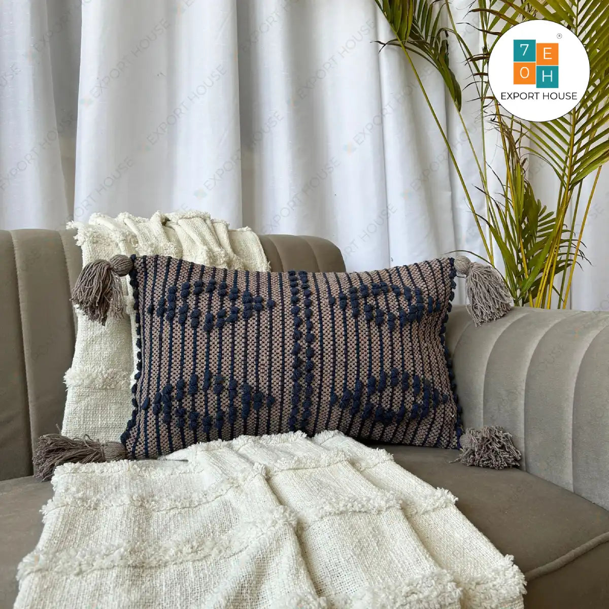 Export House Cotton Boho Lumbar Cover - Size:30cm X 50cm (12" X 20")
