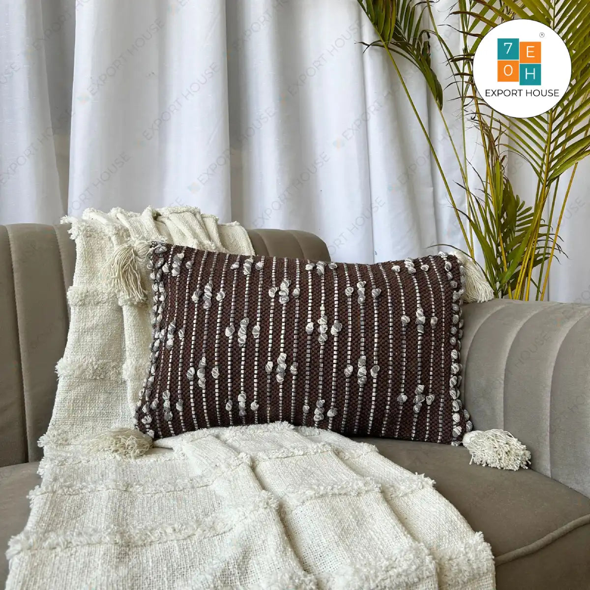 Export House Cotton Boho Lumbar Cover - Size:30cm X 50cm (12" X 20")