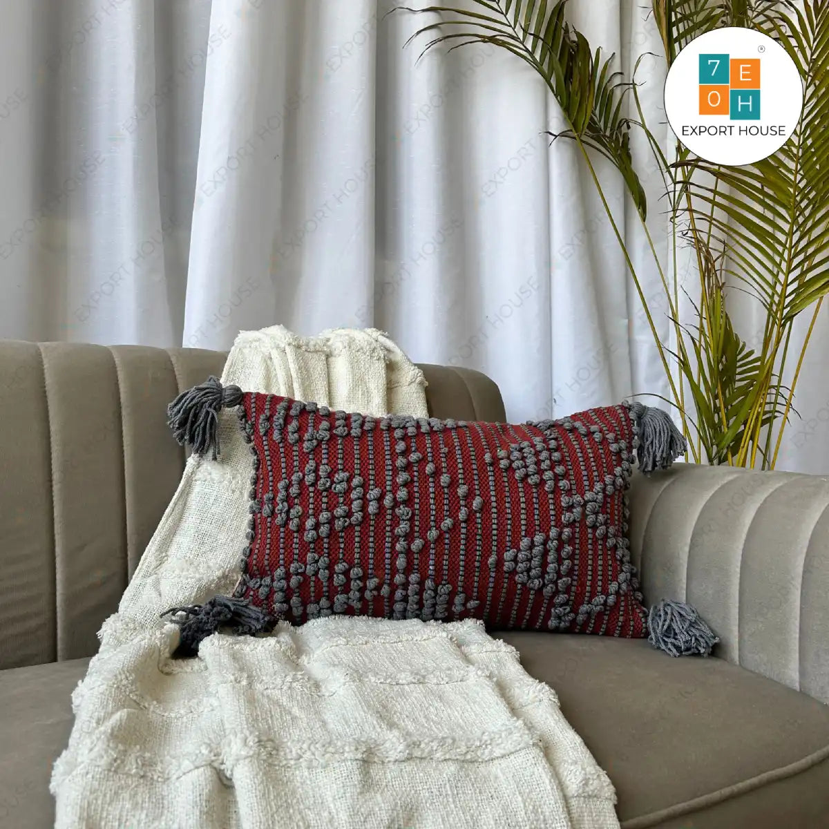 Export House Cotton Boho Lumbar Cover - Size:30cm X 50cm (12" X 20")