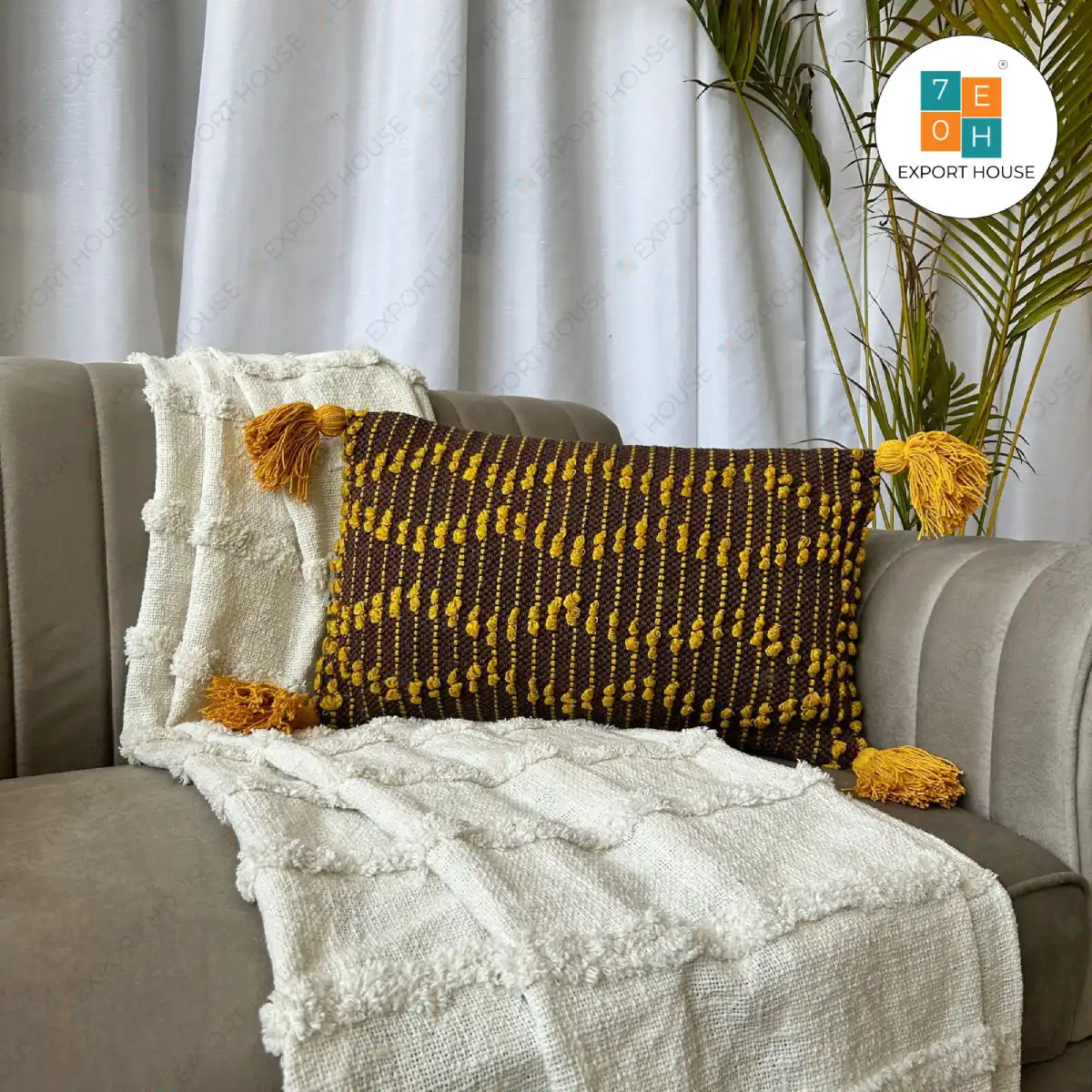 Export House Cotton Boho Lumbar Cover - Size:30cm X 50cm (12" X 20")