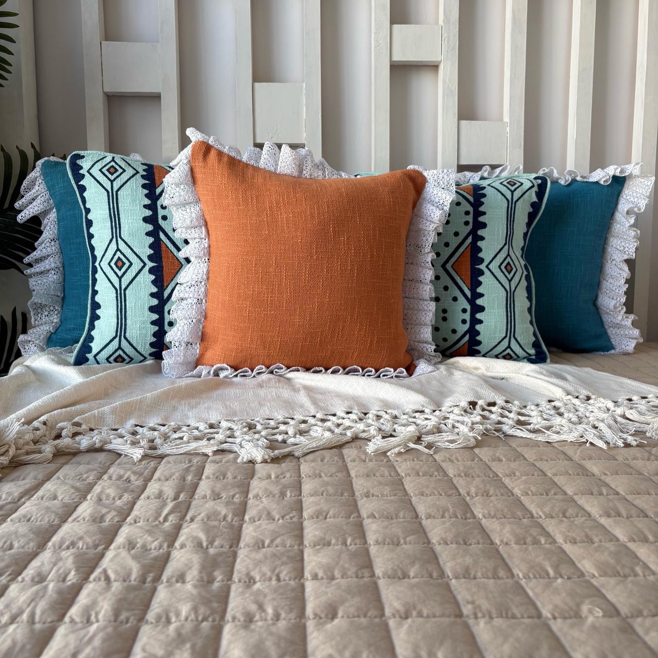 Slub-Cotton Printed Cushion Cover, 40cm X 40cm (16" X 16")