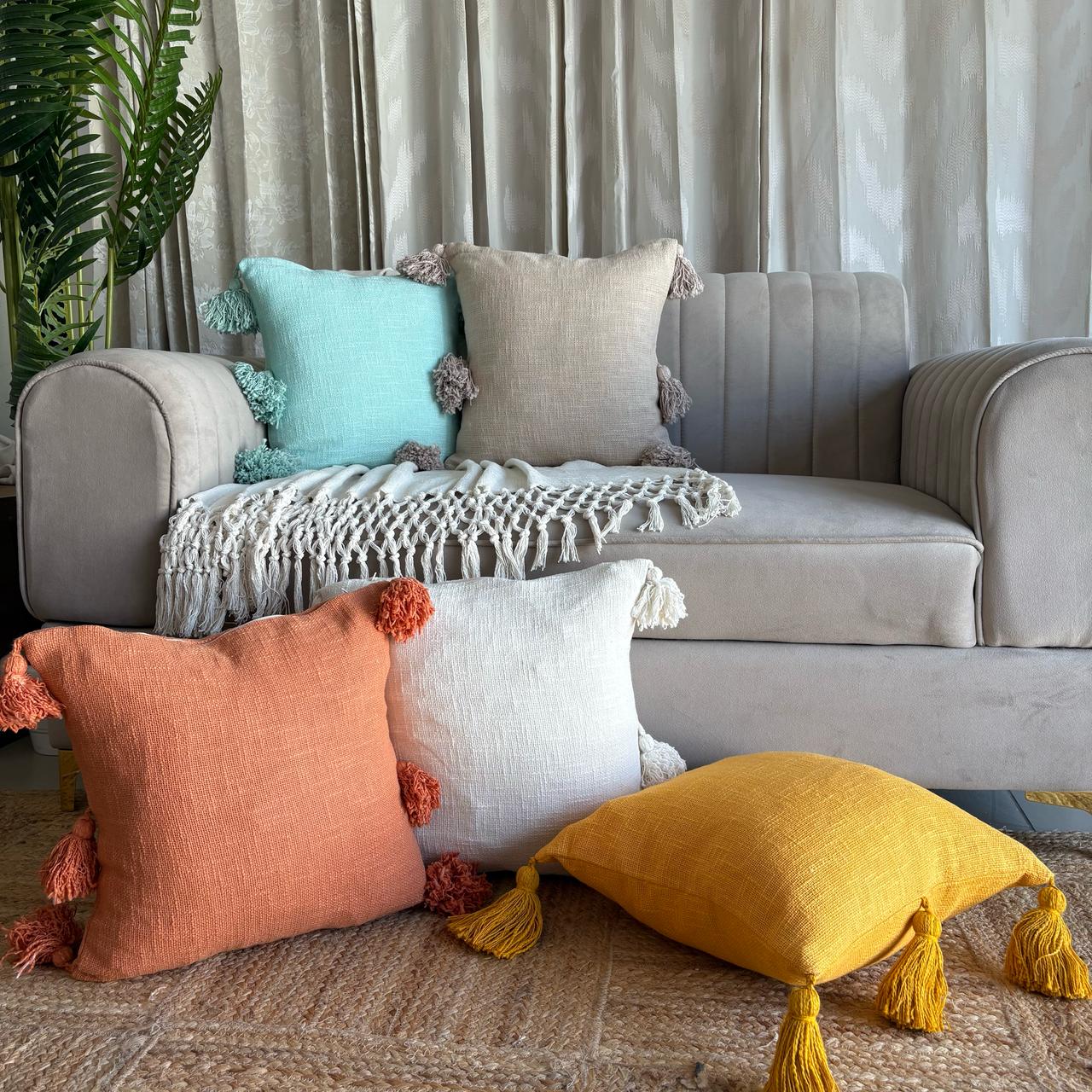 Slub-Cotton Plain Cushion Cover, 40cm X 40cm (16" X 16")