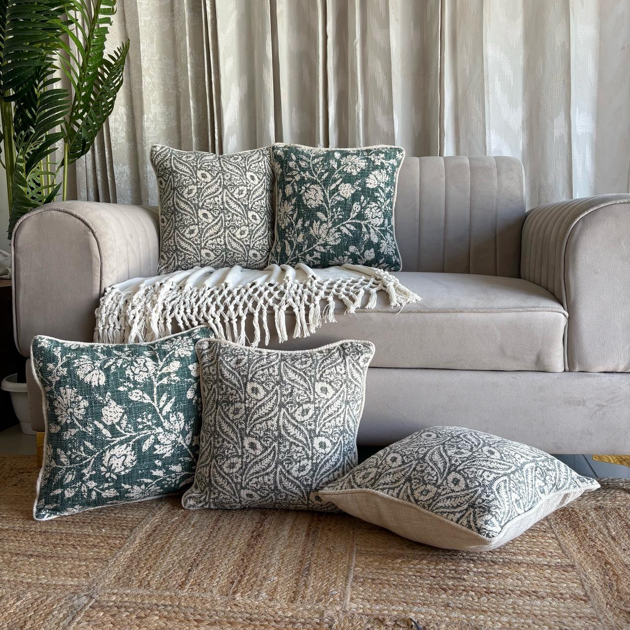 Slub-Cotton Printed Cushion Cover, 40cm X 40cm (16" X 16")