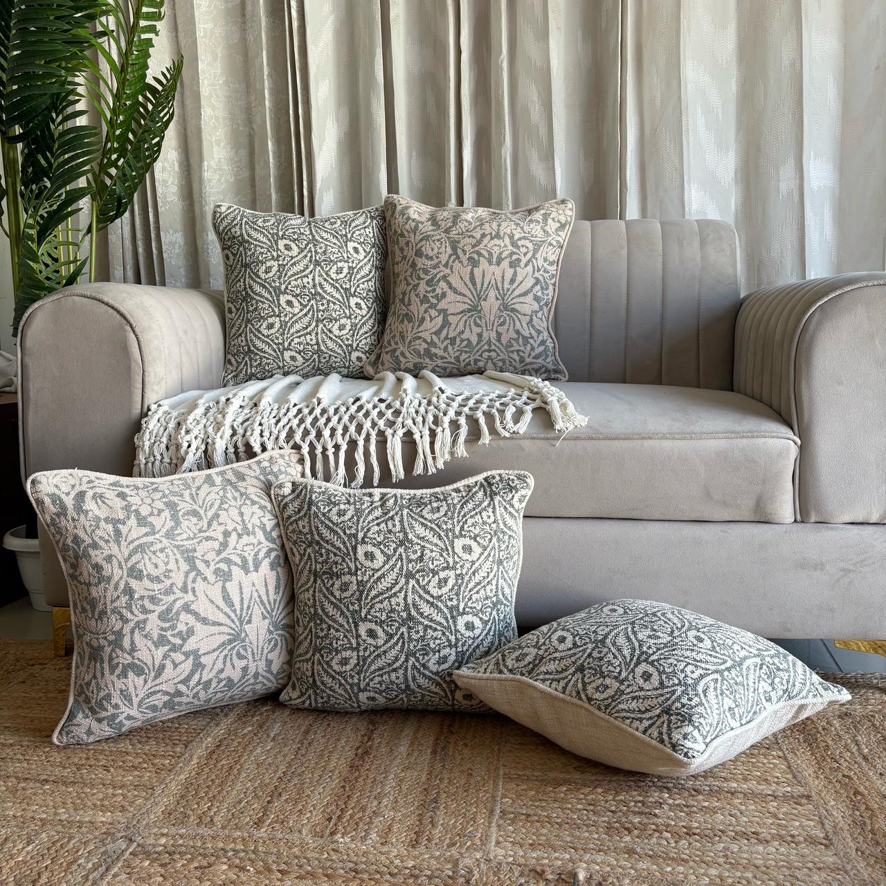 Slub-Cotton Printed Cushion Cover, 40cm X 40cm (16" X 16")