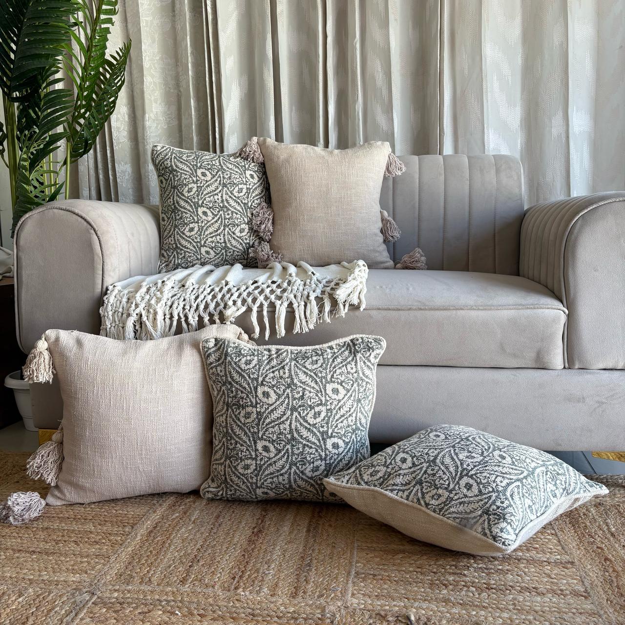 Slub-Cotton Printed Cushion Cover, 40cm X 40cm (16" X 16")