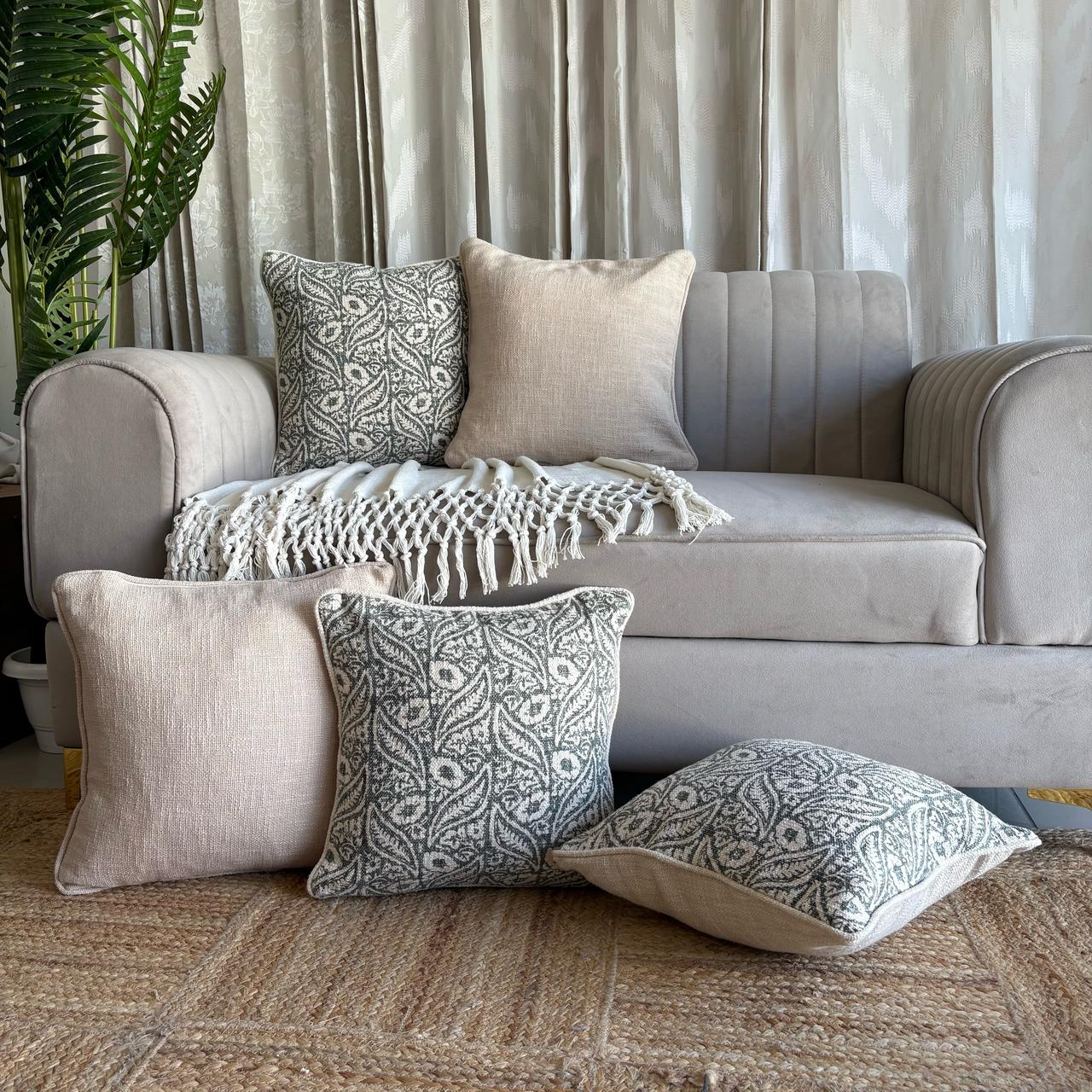 Slub-Cotton Printed Cushion Cover, 40cm X 40cm (16" X 16")
