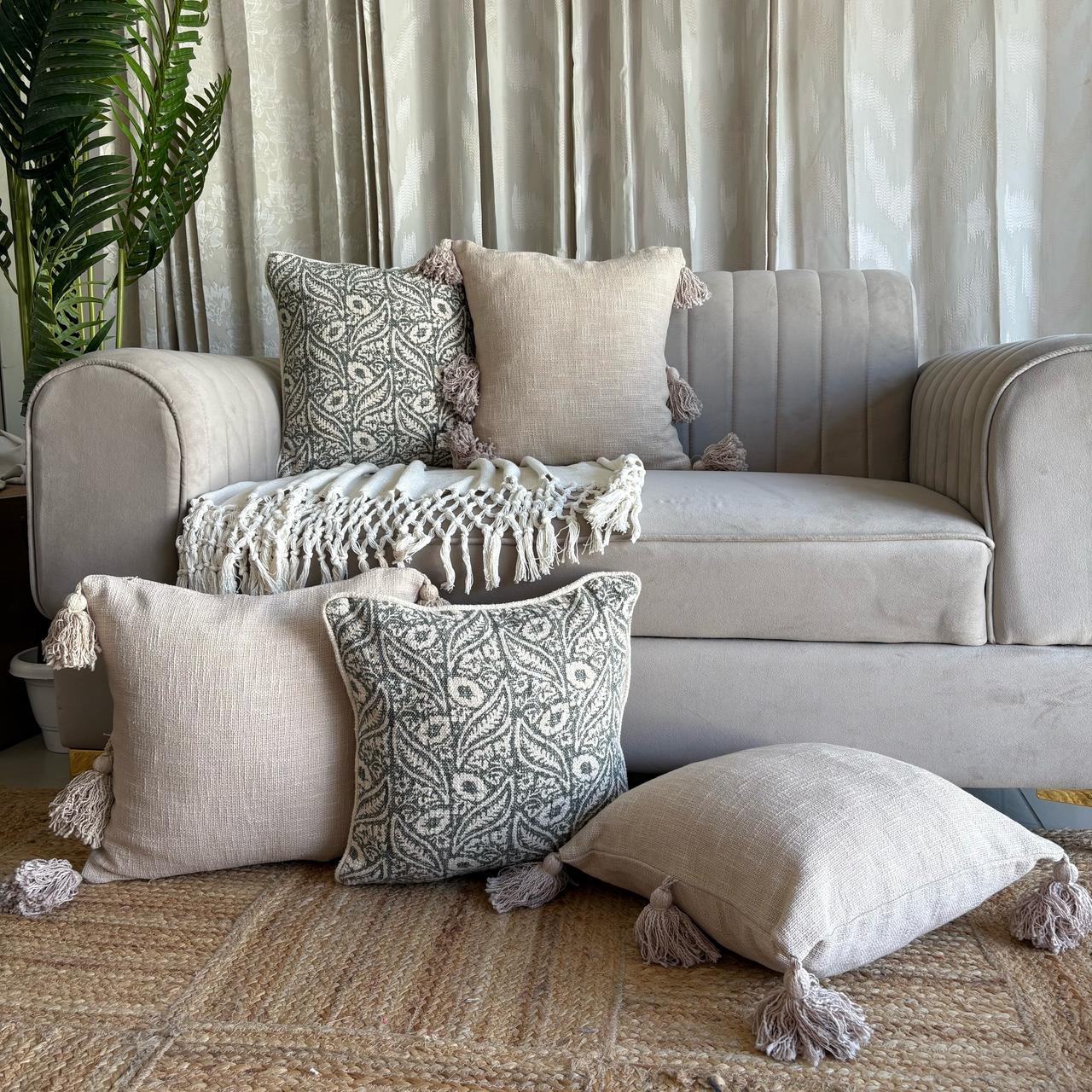 Slub-Cotton Printed Cushion Cover, 40cm X 40cm (16" X 16")