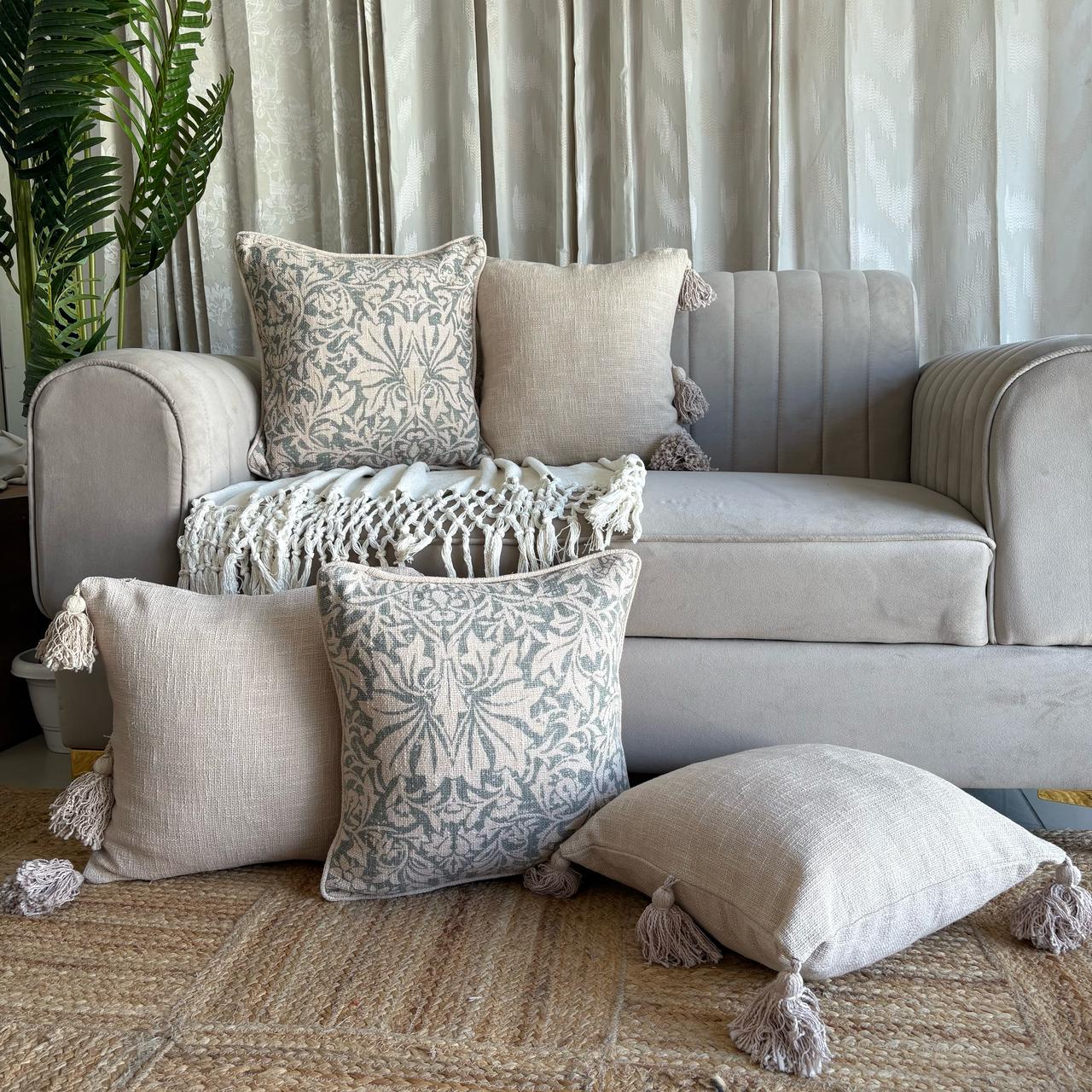 Slub-Cotton Printed Cushion Cover, 40cm X 40cm (16" X 16")
