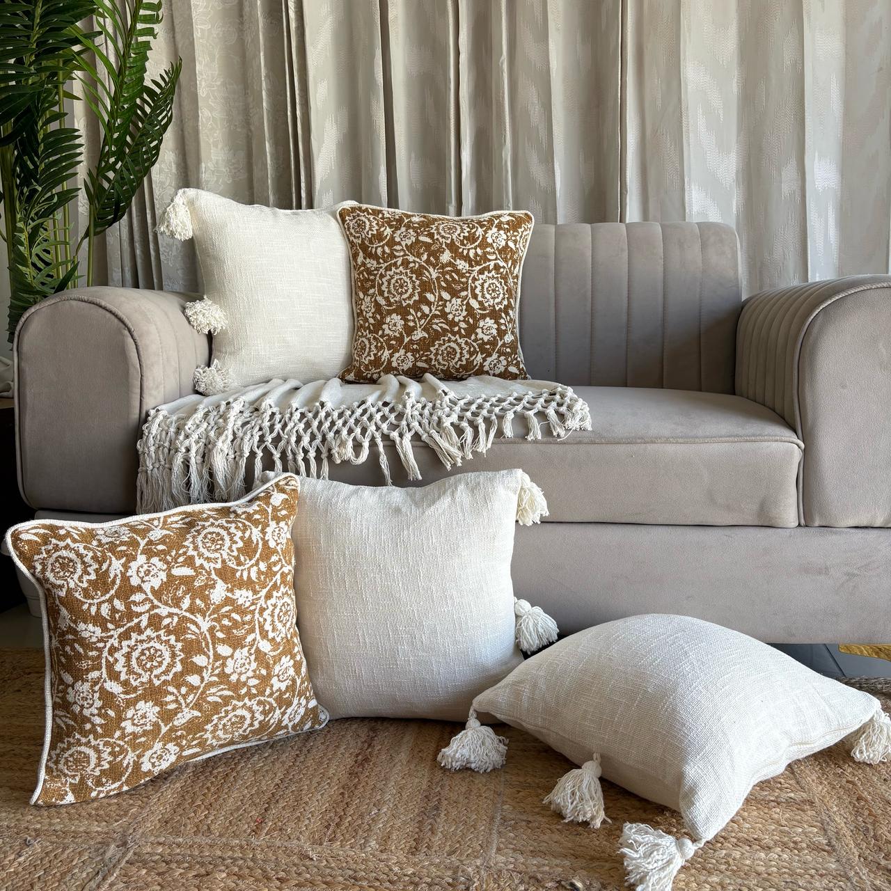 Slub-Cotton Printed Cushion Cover, 40cm X 40cm (16" X 16")