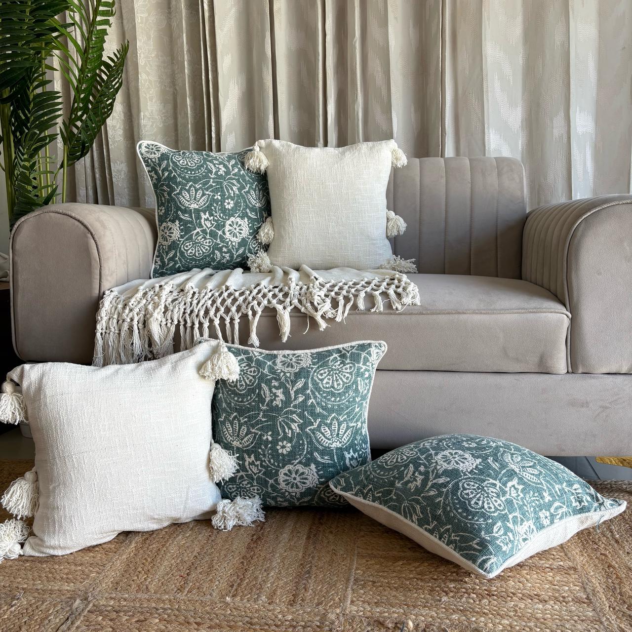 Slub-Cotton Printed Cushion Cover, 40cm X 40cm (16" X 16")