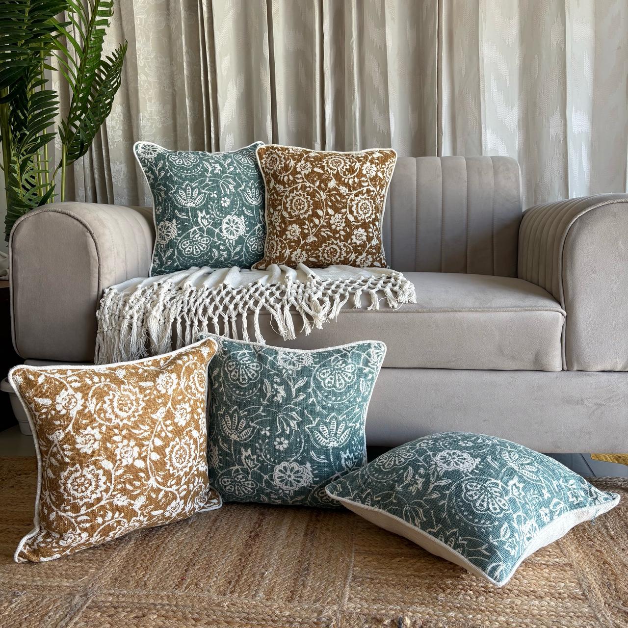Slub-Cotton Printed Cushion Cover, 40cm X 40cm (16" X 16")