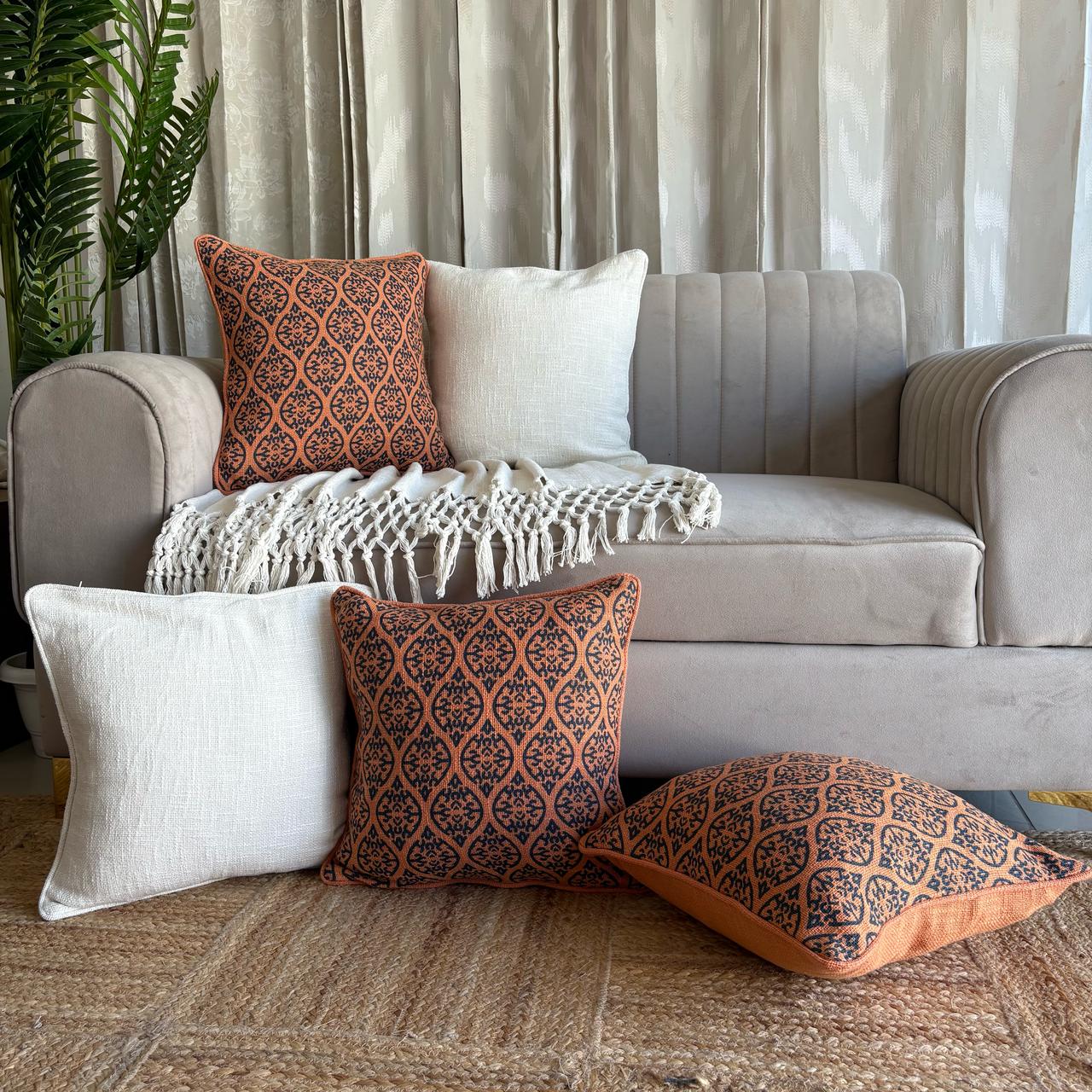 Slub-Cotton Printed Cushion Cover, 40cm X 40cm (16" X 16")