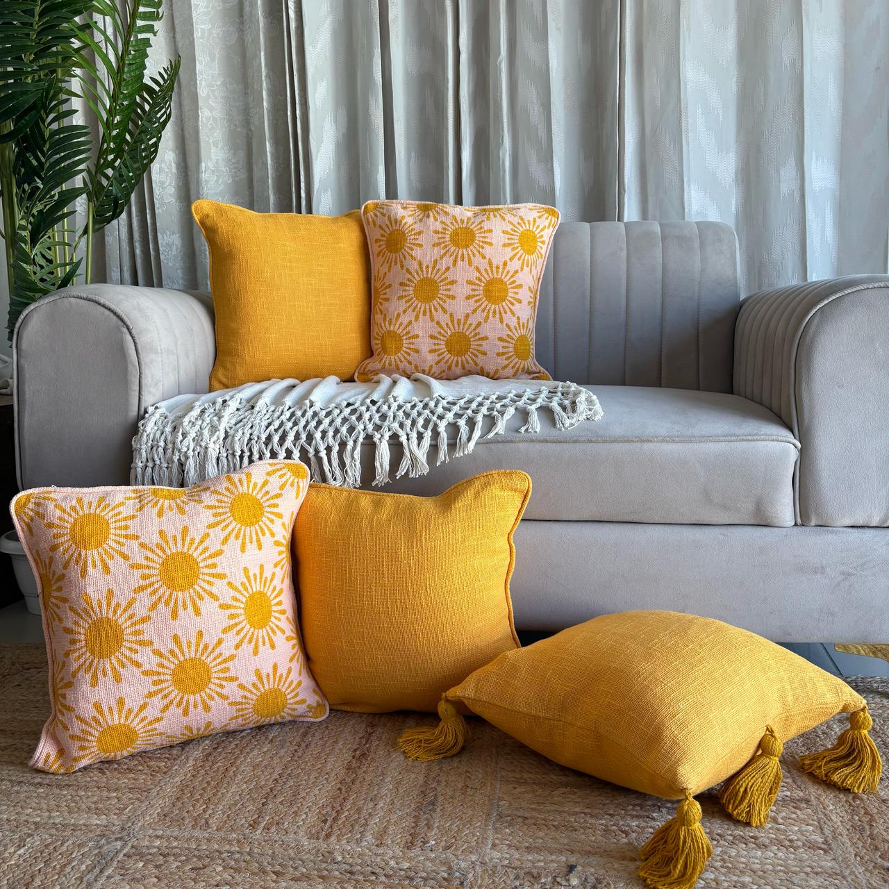 Slub-Cotton Printed Cushion Cover, 40cm X 40cm (16" X 16")