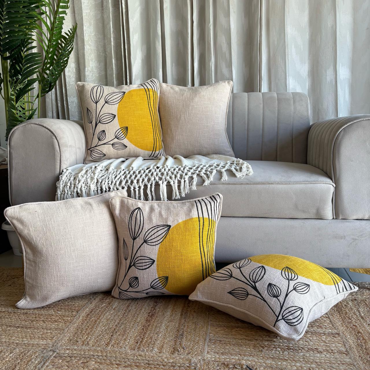 Slub-Cotton Printed Cushion Cover, 40cm X 40cm (16" X 16")