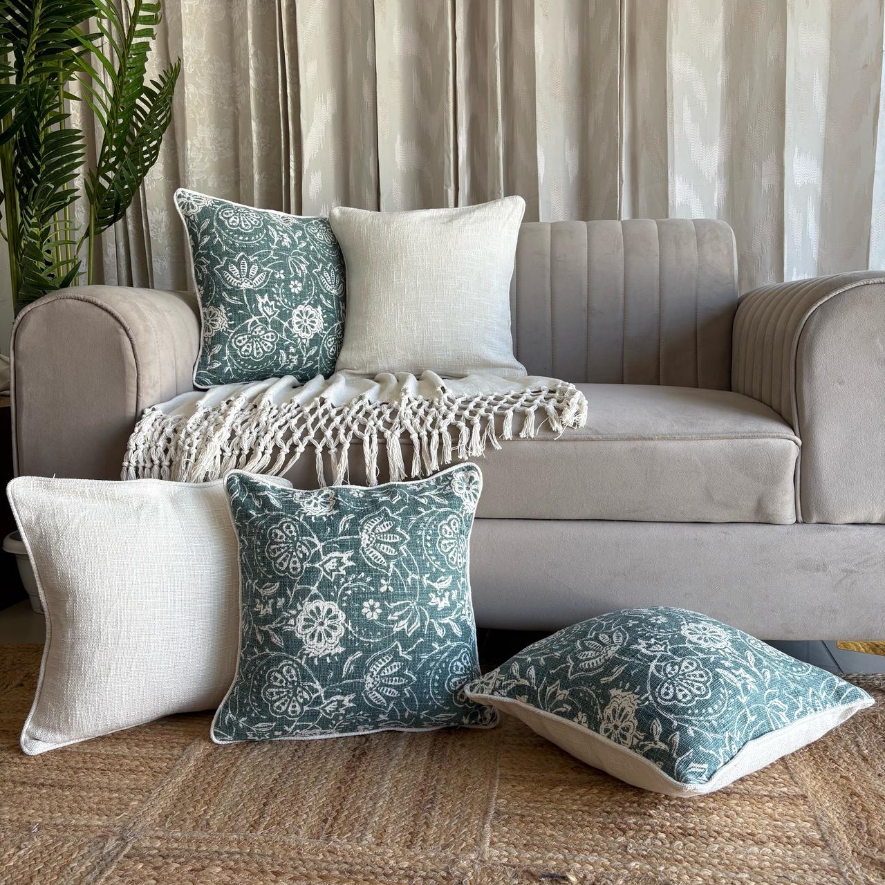 Slub-Cotton Printed Cushion Cover, 40cm X 40cm (16" X 16")