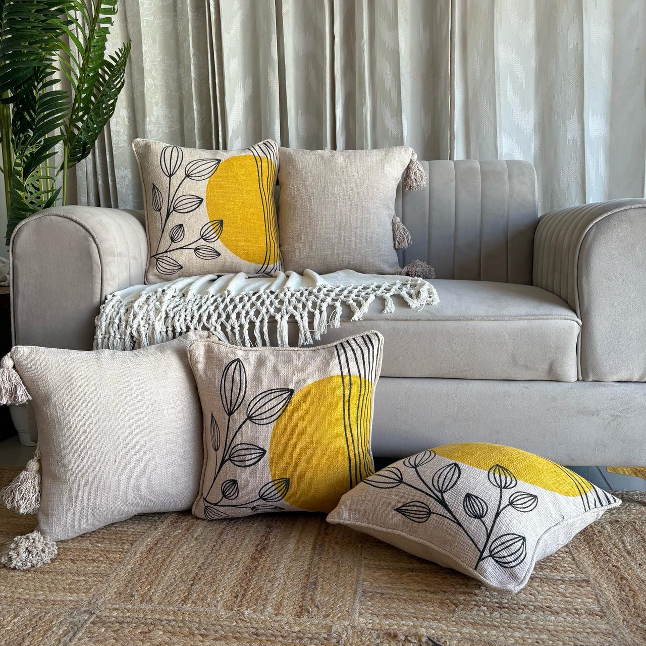Slub-Cotton Printed Cushion Cover, 40cm X 40cm (16" X 16")