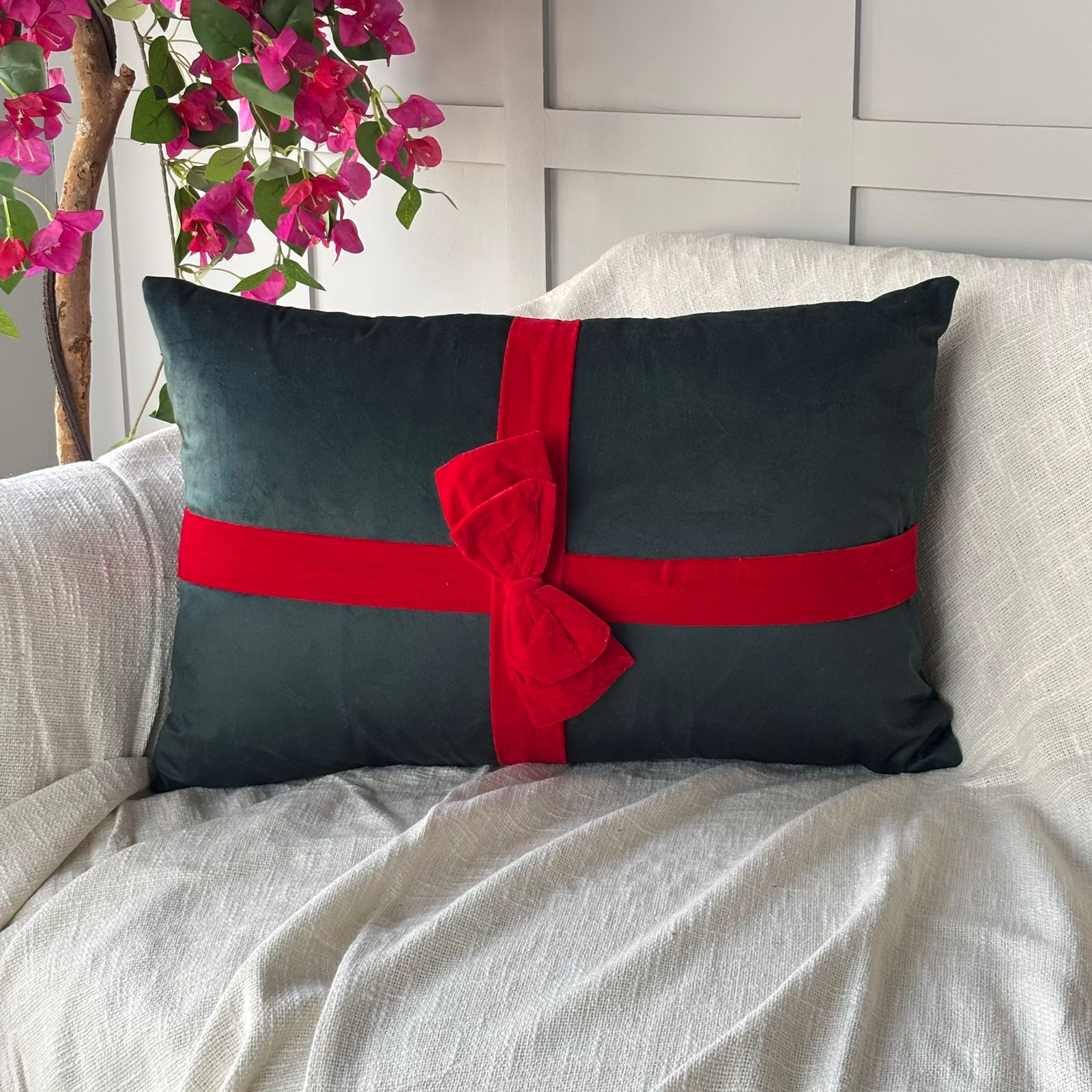 Embroidered Christmas Lumbar Cover