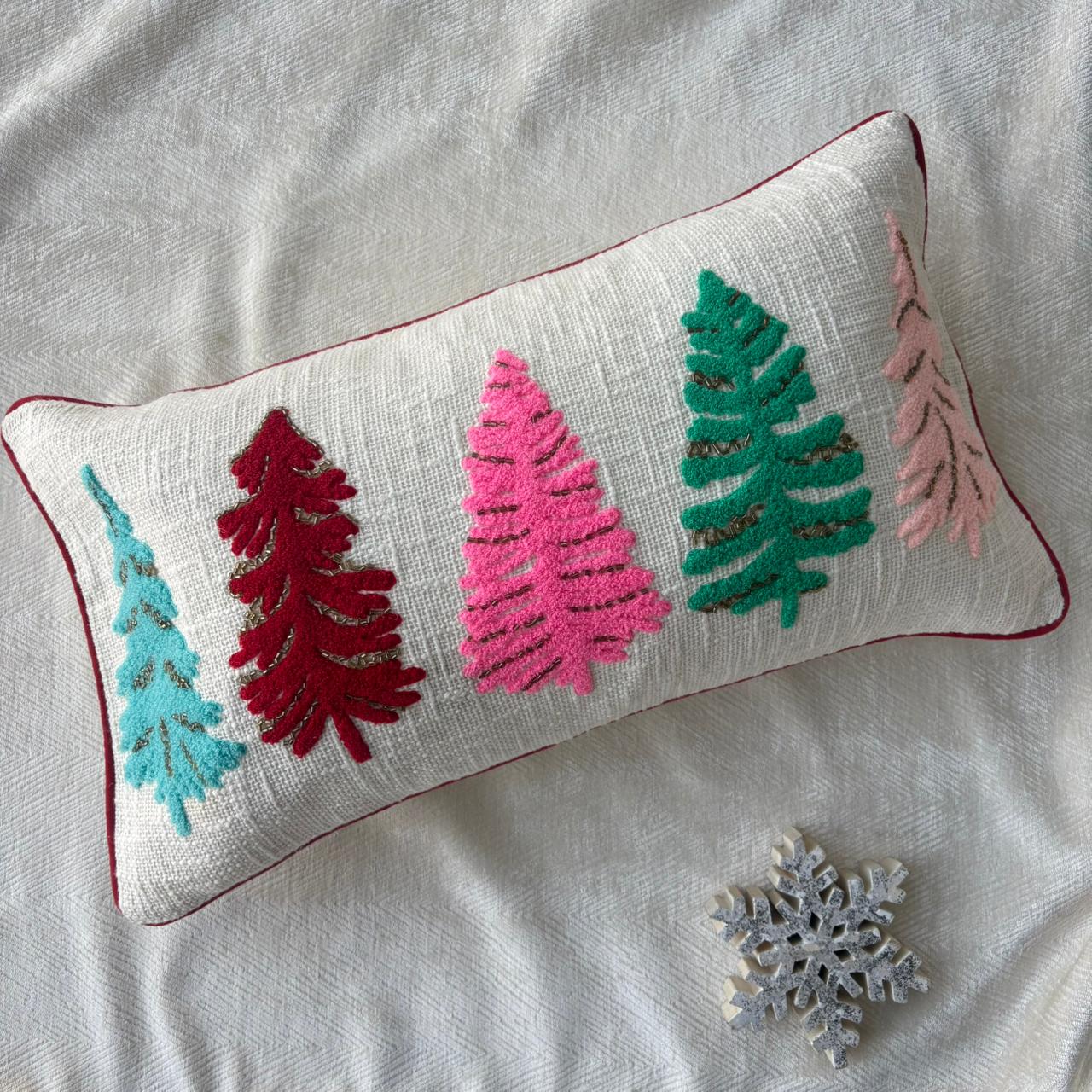 Embroidered Christmas Lumbar Cover
