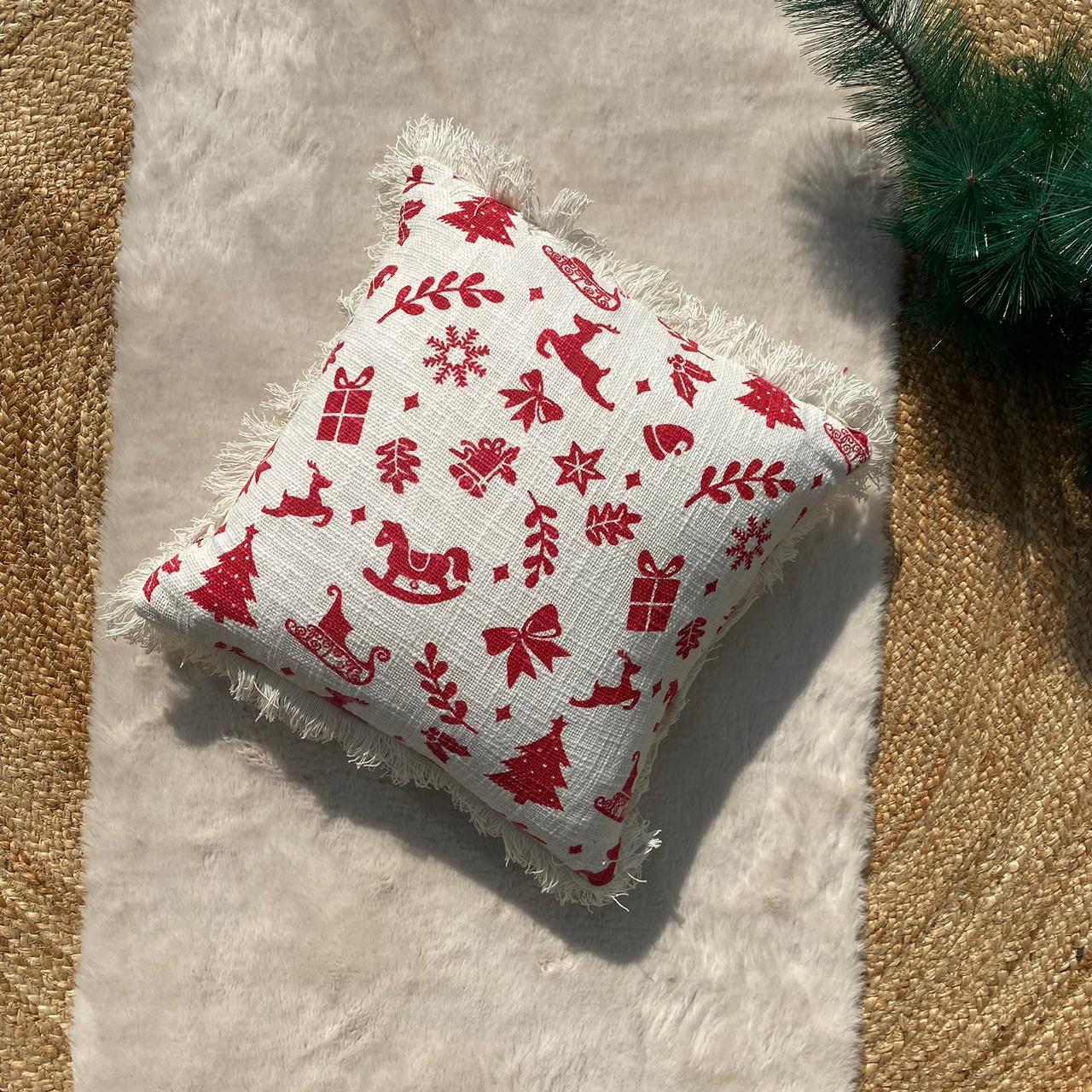 Christmas Themed Cotton Printed Cushion Cover, Size:40cm X 40cm (16" X 16")