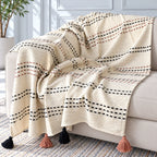 Ivory Dotted Stripe Cotton Sofa Throw â€“ 60Ã—50 Inch