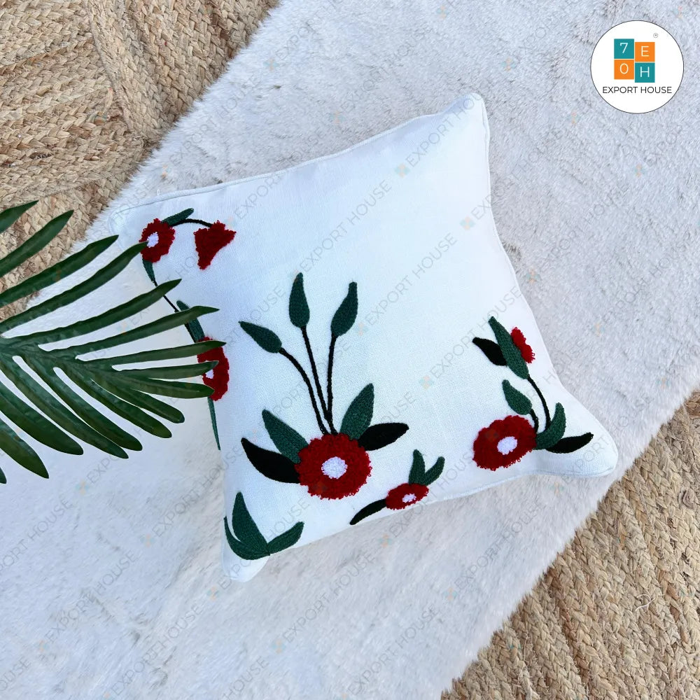 Cotton Embroidered Cushion Cover, 40cm X 40cm (16" X 16")