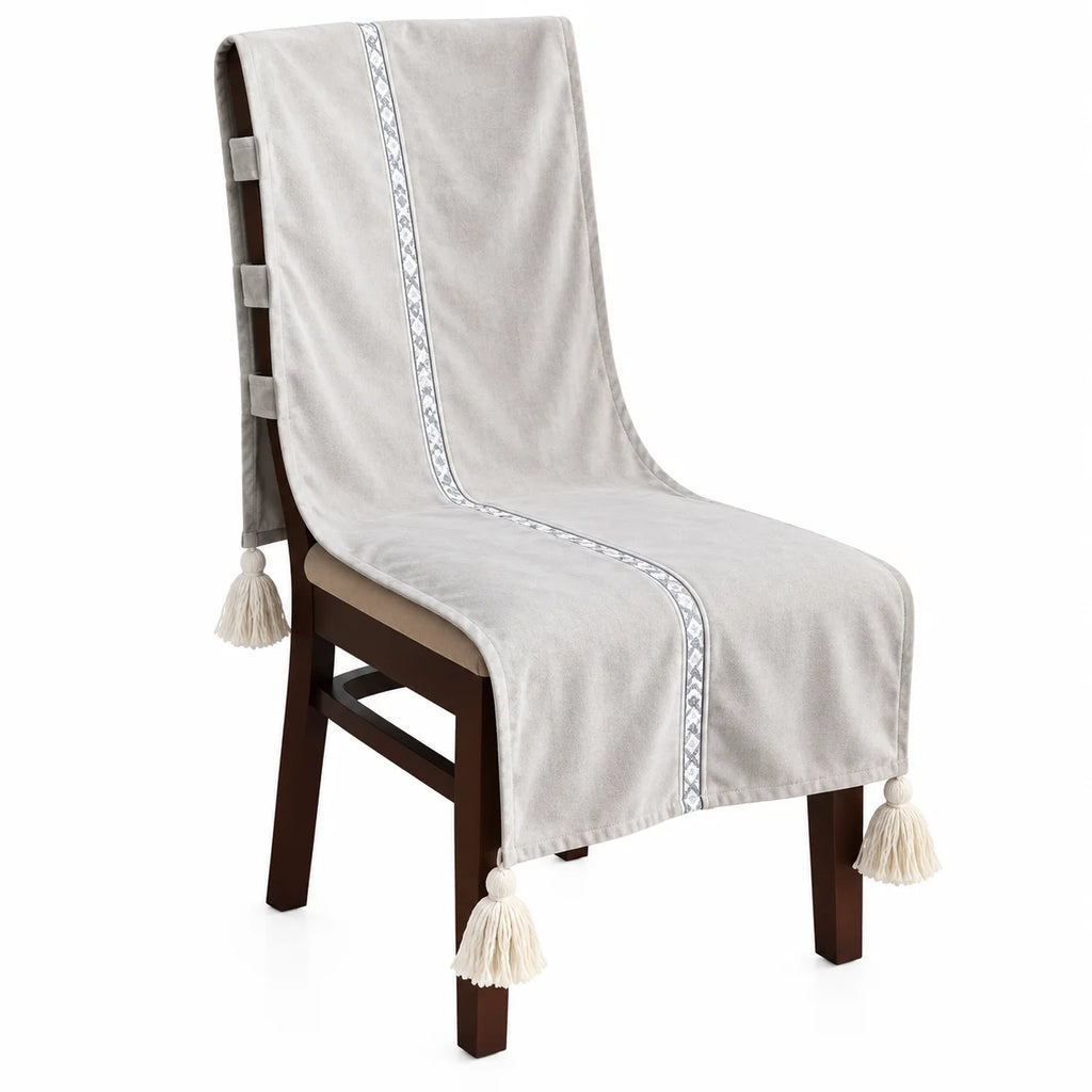 Platinum Grey Velvet Touc Chair Cover with Tassels