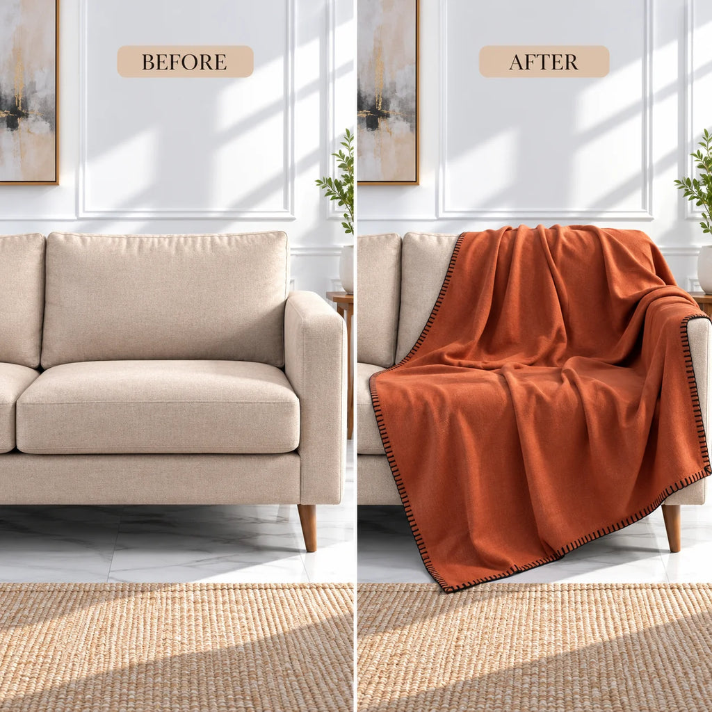Brick Red Soft Cotton Sofa Throw