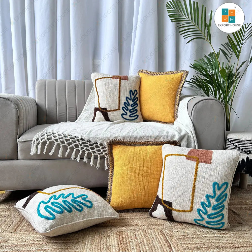 Cotton Embroidered Cushion Cover - Premium Set of 5, Size:40cm X 40cm (16" X 16")