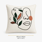 Slub-cotton Embroidered Cushion Cover, 60cm X 60cm (24" X 24")