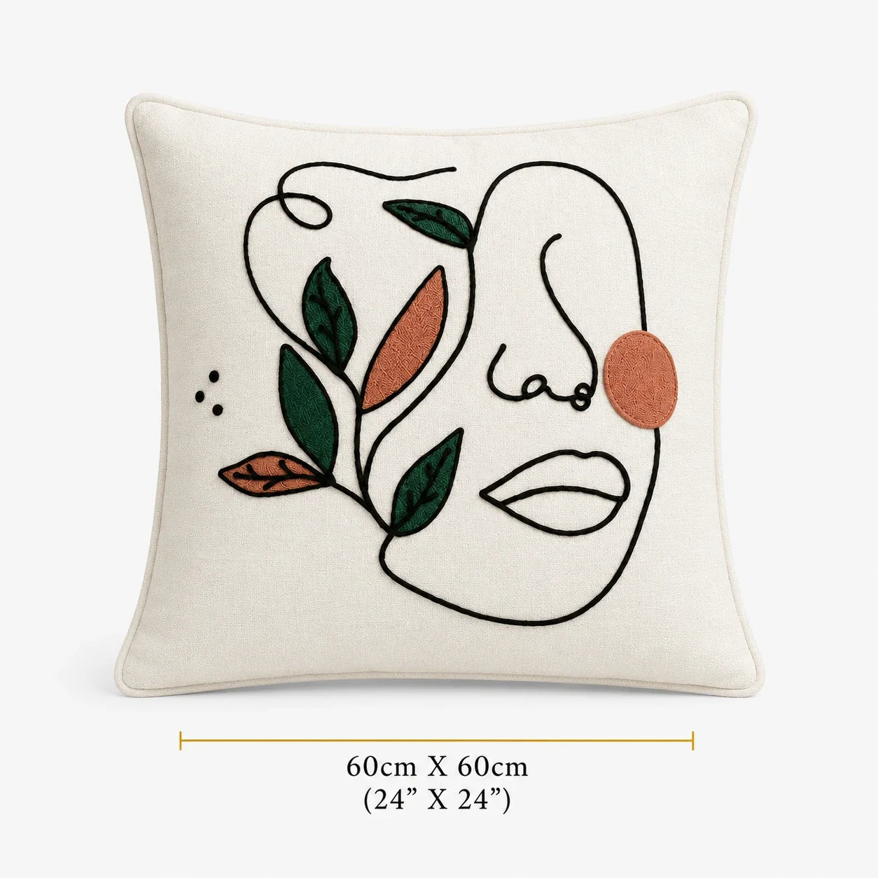 Slub-cotton Embroidered Cushion Cover, 60cm X 60cm (24" X 24")